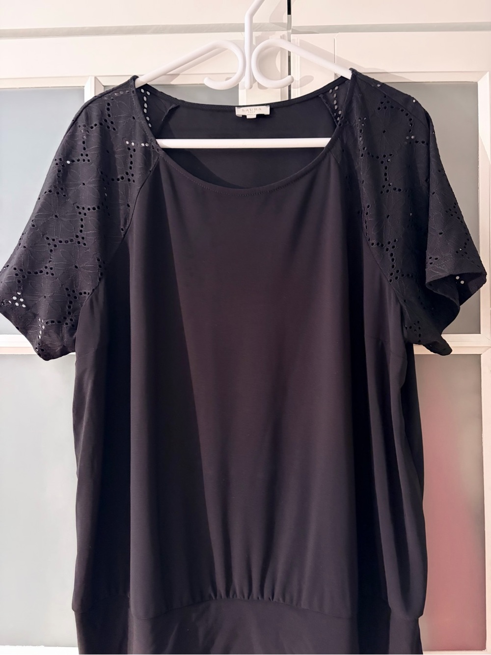 Laura Plus Black Eyelet Short Sleeve Top